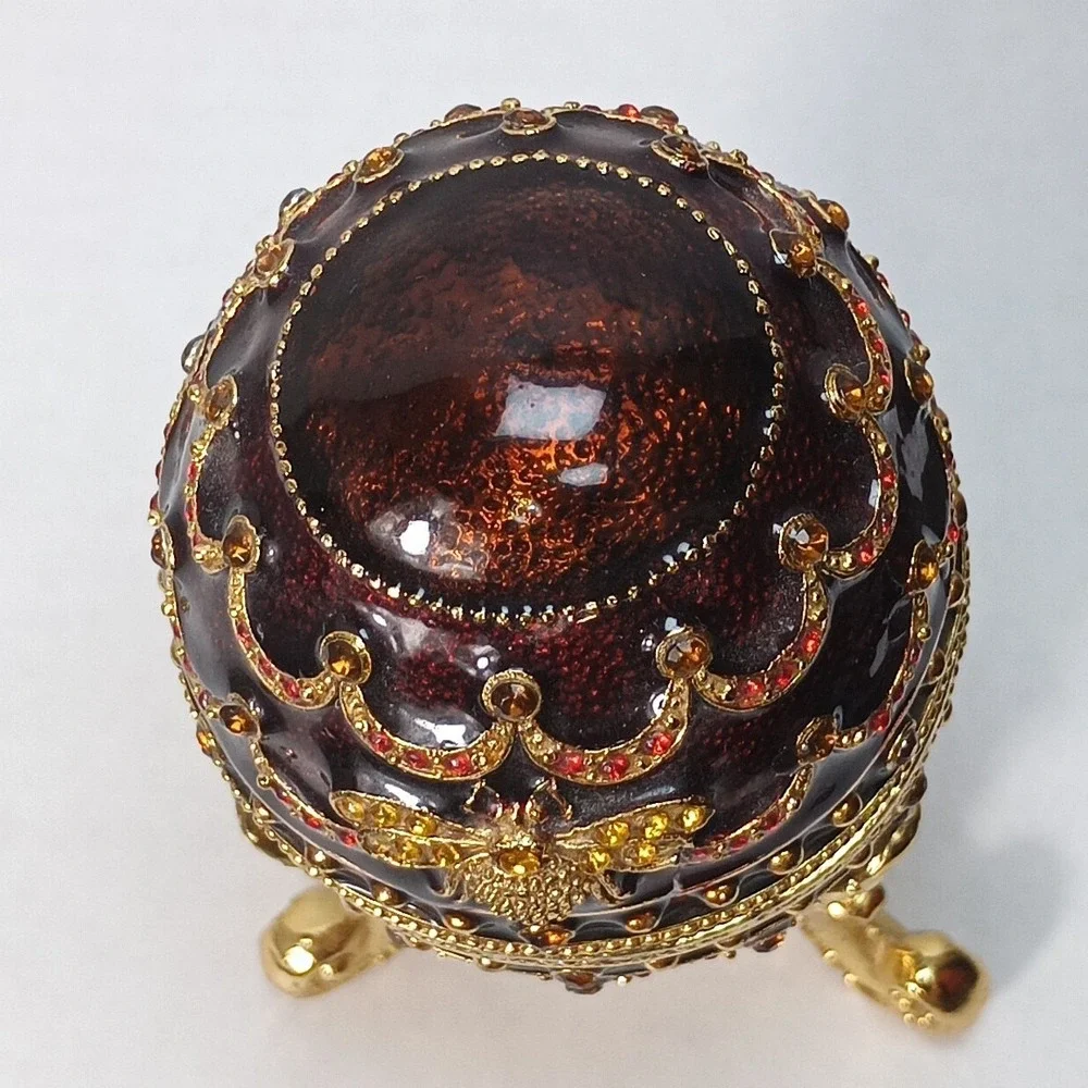 Fabergé Style Enameled Burgundy Trinket Music Nocturne Works 5.5